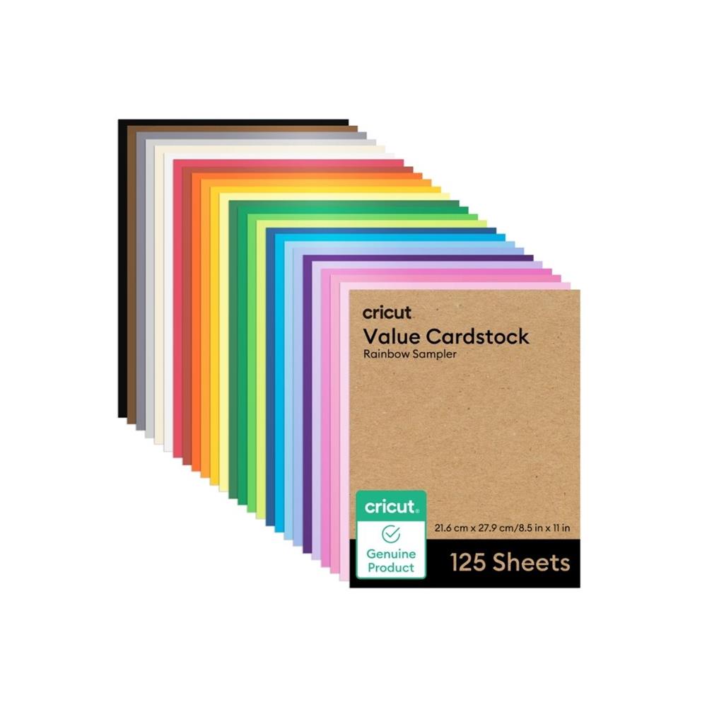 Cricut Cartolina Value -  Arco-íris, Pacote Econômico com 125 unidades de 21,6 cm x 27,9 cm. Perfeito para personalizar caixas, criar decora