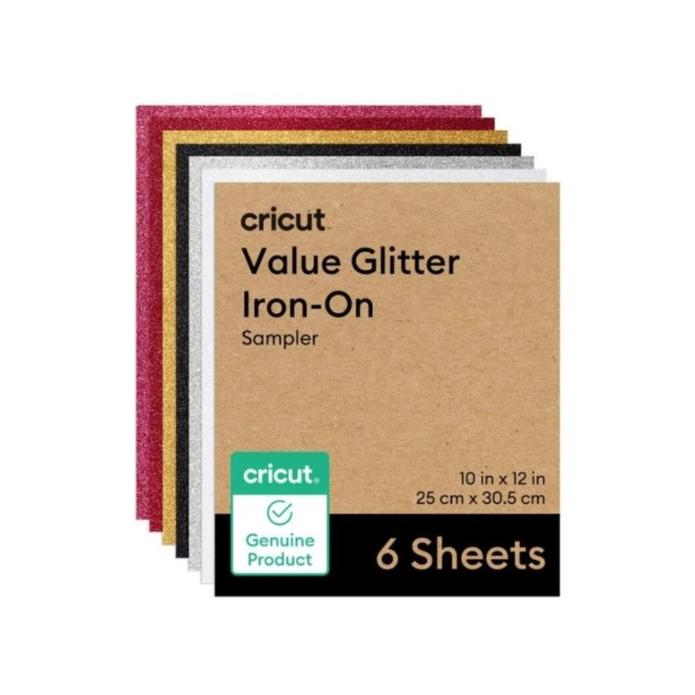 Kit Cricut Iron-On Glitter, 6 Folhas, 25,4 x 30,5 cm, Vinil Termocolante com Glitter