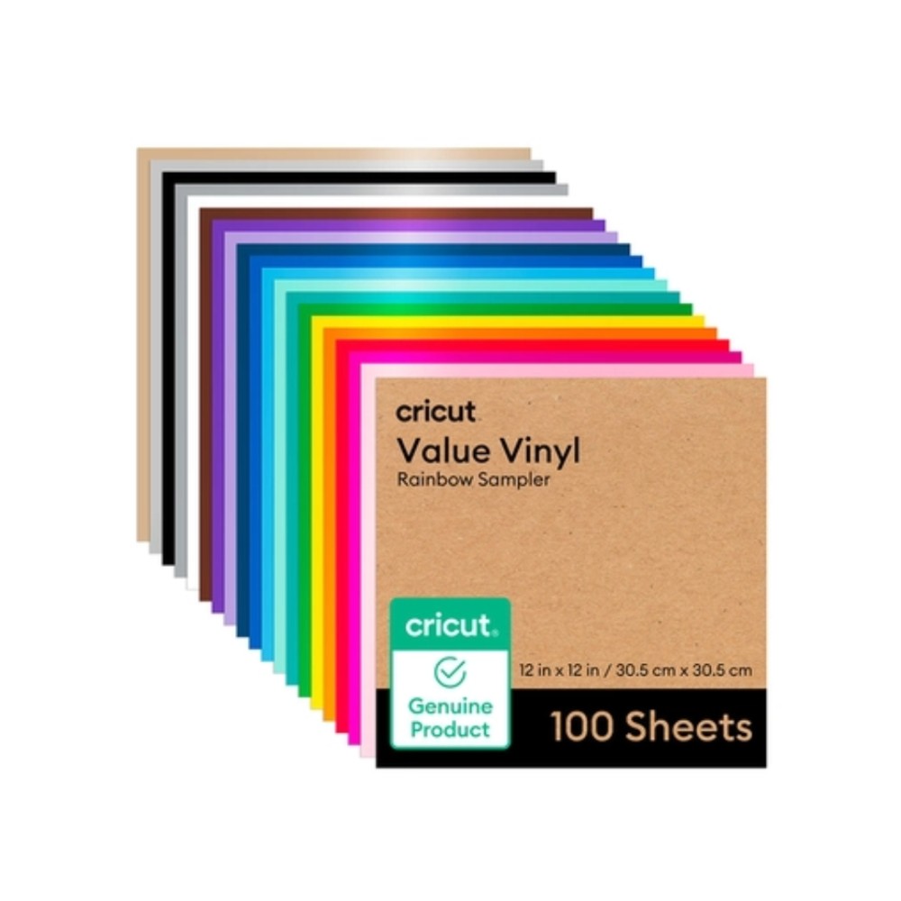 Vinil Adesivo Permanente, Cricut, Value Vinyl Rainbow Sampler, 100 Folhas, 30,5 × 30,5 cm, Acabamento Fosco, 2010888