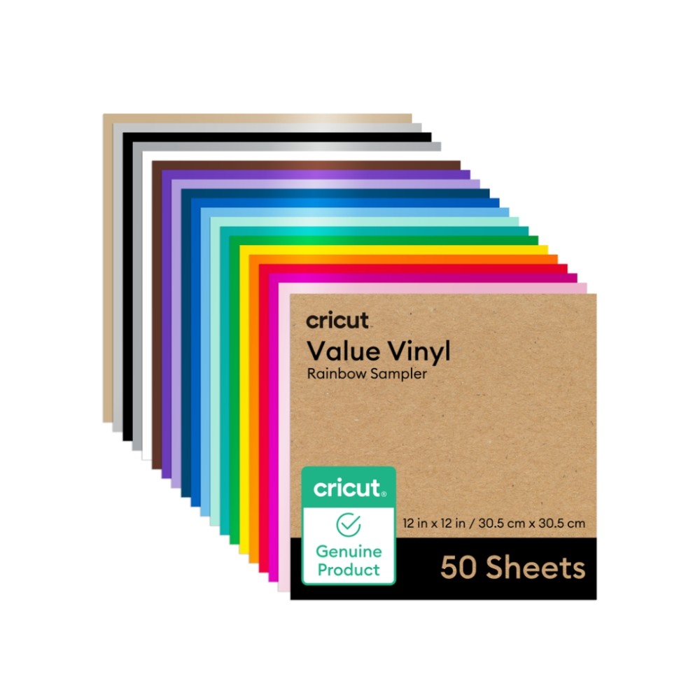 Vinil Adesivo Permanente Cricut, Value Vinyl Rainbow Sampler, 50 Folhas, 30,5 × 30,5 cm, Acabamento Fosco, 2010887