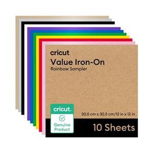 Cricut Value Iron-On , Rainbow Sampler (30,5 cm x 30,5 cm , 10 folhas) – HTV (vinil de transferência por calor)