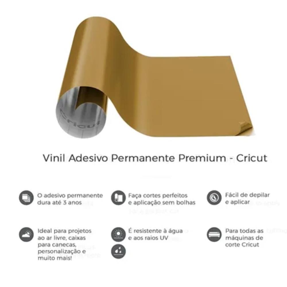 Vinil Adesivo Permanente Brilhante, Cricut, 30 x 122 cm, Ouro