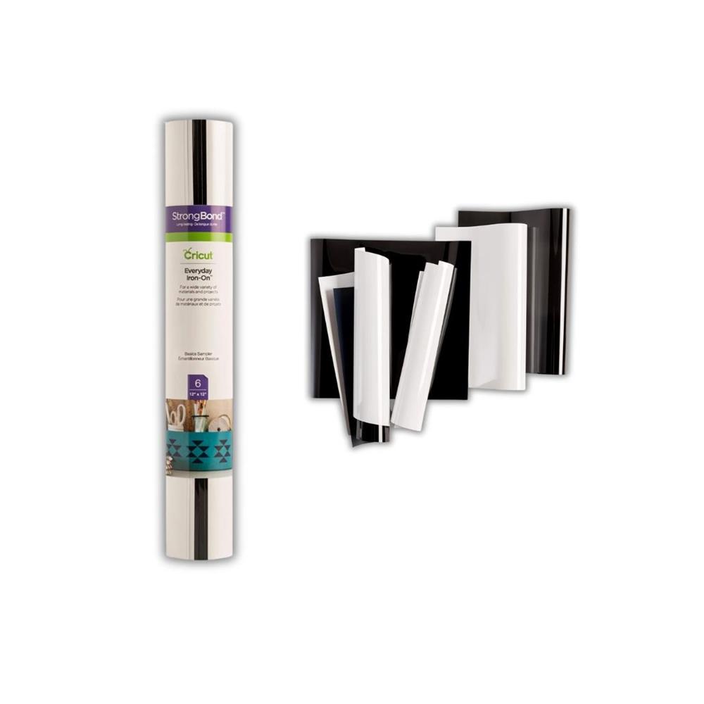Vinil Termocolante Básico, Cricut Everyday Iron-On Sampler, 6 Folhas, 30 cm, Preto e Branco